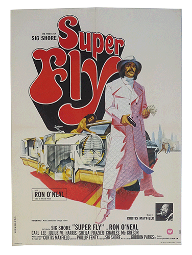 Super Fly film poster. Cine Qua Non independent fim shop, Amsterdam
